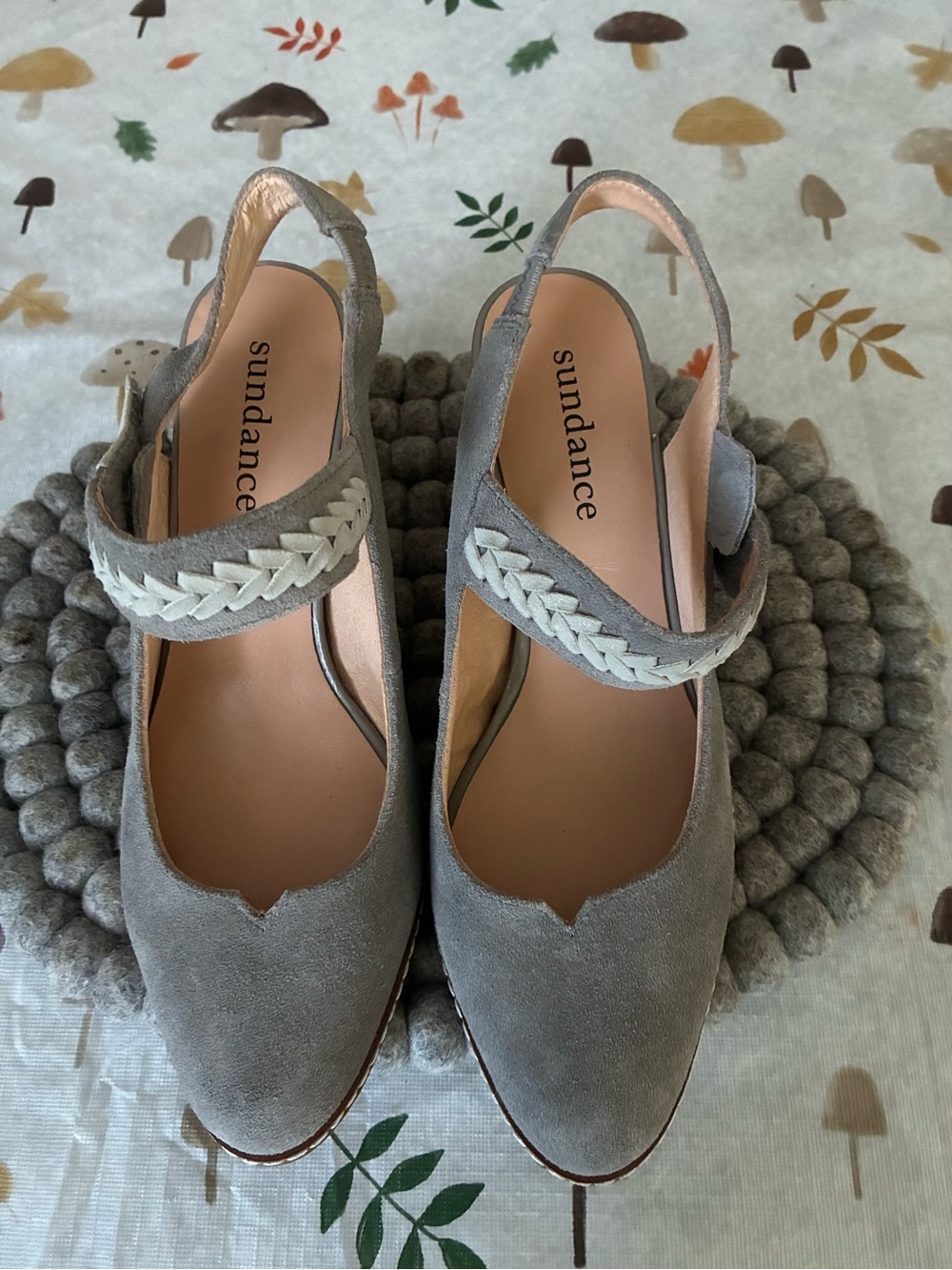 Sundance Gray Suede Braided-Strap Slingback Mules